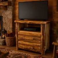 Rustic TV Stand: Some lifestyle images are created with AI for visualization purposes. Crafted from natural solid wood, each piece is unique and will vary.