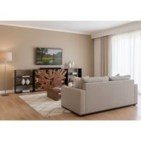 Teak Wood Entertainment: Some lifestyle images are created with AI for visualization purposes. Crafted from natural solid wood, each piece is unique and will vary.