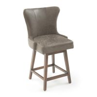 Elegant Curved Back Leather Counter Stool - Magnet Grey Leather