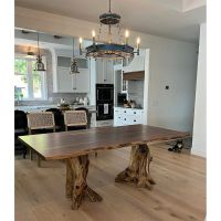 Elk Lake Live Edge Natural Wood Stump Dining Table - Black Walnut Table Top - Natural Clear Table Top Finish - Natural Stumps