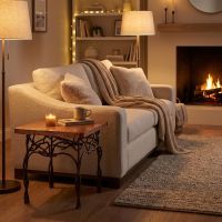 Rustic End Table: Some lifestyle images are created with AI for visualization purposes. Crafted from natural solid wood, each piece is unique and will vary.