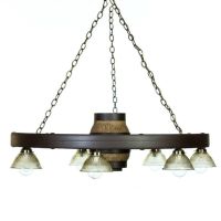 Large Faux Wagon Wheel Chandelier with Downlights