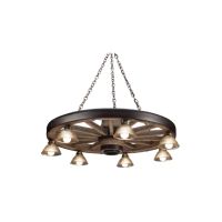 Large Faux Wagon Wheel Chandelier with Downlights