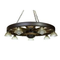 Large Faux Wagon Wheel Chandelier with Downlights