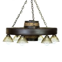 Small Faux Wagon Wheel Chandelier with Downlights