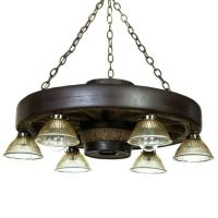 Small Faux Wagon Wheel Chandelier with Downlights
