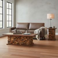 Rustic End Table: Some lifestyle images are created with AI for visualization purposes. Crafted from natural solid wood, each piece is unique and will vary.
