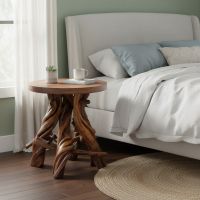Rustic End Table: Some lifestyle images are created with AI for visualization purposes. Crafted from natural solid wood, each piece is unique and will vary.