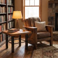 Barn Wood End Table: Some lifestyle images are created with AI for visualization purposes. Crafted from natural solid wood, each piece is unique and will vary.