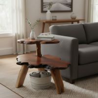 Redwood End Table: Some lifestyle images are created with AI for visualization purposes. Crafted from natural solid wood, each piece is unique and will vary.