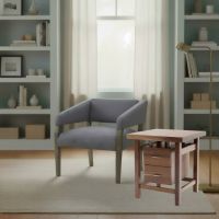 2 Drawer End Table: Some lifestyle images are created with AI for visualization purposes. Crafted from natural solid wood, each piece is unique and will vary.