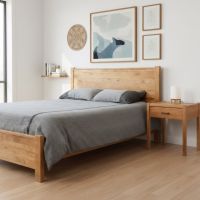 Nightstand: Some lifestyle images are created with AI for visualization purposes. Crafted from natural solid wood, each piece is unique and will vary.