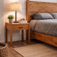 Cherry Nightstand: Some lifestyle images are created with AI for visualization purposes. Crafted from natural solid wood, each piece is unique and will vary.