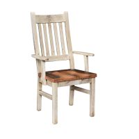 Classic Farmhouse Barn Wood Dining Arm Chair - Distressed Pearl Base Finish