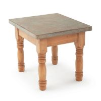 Farmhouse Hammered Verde Copper End Table - Light Wood Finish