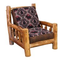 Beartooth Aspen Log Futon Chair - Dakota Brandy Leather Accent Upholstery & Larsmont Brick Main Fabric Upholstery