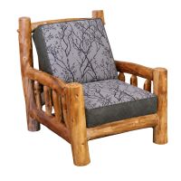 Beartooth Aspen Log Futon Chair - Montana Smoke Leather Accent Upholstery & Myla Ebony Main Fabric Upholstery