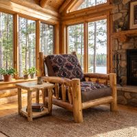 Aspen Futon Chair: Some lifestyle images are created with AI for visualization purposes. Crafted from natural solid wood, each piece is unique and will vary.