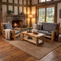Aspen Futon Chair: Some lifestyle images are created with AI for visualization purposes. Crafted from natural solid wood, each piece is unique and will vary.