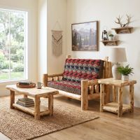 Aspen Log Loveseat: Some lifestyle images are created with AI for visualization purposes. Crafted from natural solid wood, each piece is unique and will vary.