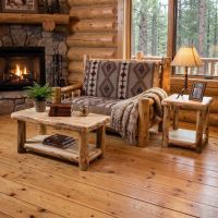 Aspen Log Loveseat: Some lifestyle images are created with AI for visualization purposes. Crafted from natural solid wood, each piece is unique and will vary.