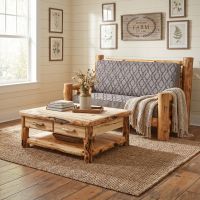 Aspen Log Loveseat: Some lifestyle images are created with AI for visualization purposes. Crafted from natural solid wood, each piece is unique and will vary.
