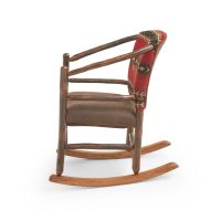 Saranac Hickory Log Hoop Rocker, Shown in Gallop Fabric with Stained Finish