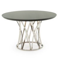 CUSTOM FINISH - Gate Pedestal Round Natural Wood Dining Table - Chamfer Edge Smooth Alder Table Top - CUSTOM Ebony Table Top Finish - Silver Steel Table Base
