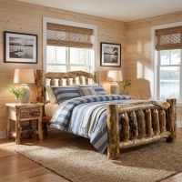 Rustic Aspen Bed: Some lifestyle images are created with AI for visualization purposes. Crafted from natural solid wood, each piece is unique and will vary.