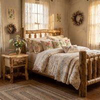 Rustic Aspen Nightstand: Some lifestyle images are created with AI for visualization purposes. Crafted from natural solid wood, each piece is unique and will vary.