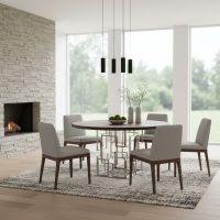Geometric Natural Wood Dining Table: Some lifestyle images are created with AI for visualization purposes. Crafted from natural solid wood, each piece is unique and will vary.