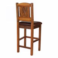 Giant Grove Reclaimed Barn Wood Bar Stool - Chocolate Brown Leather Fabric Seat
