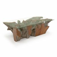 Glass Top Root Coffee Table - Aged Grey Finish