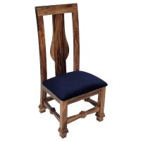 Golden Walnut Upholstered Dining Chair - Blue Velvet Fabric