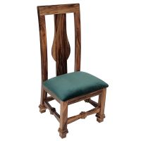 Golden Walnut Upholstered Dining Chair - Green Velvet Fabric