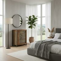Reclaimed Wood Chest: Some lifestyle images are created with AI for visualization purposes. Crafted from natural solid wood, each piece is unique and will vary.