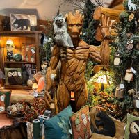 Root Man, Shown in a Custom Outdoor Finish. Staged with Raccoon Taxidermy.