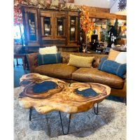 Great Lakes Live Edge Golden Walnut Starburst Coffee Table with Hair Pin Base