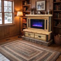 Hickory Fireplace: Some lifestyle images are created with AI for visualization purposes. Crafted from natural solid wood, each piece is unique and will vary.