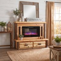 Hickory Fireplace: Some lifestyle images are created with AI for visualization purposes. Crafted from natural solid wood, each piece is unique and will vary.
