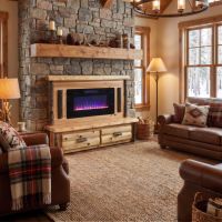 Hickory Fireplace: Some lifestyle images are created with AI for visualization purposes. Crafted from natural solid wood, each piece is unique and will vary.