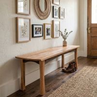 Barn Wood Bench: Some lifestyle images are created with AI for visualization purposes. Crafted from natural solid wood, each piece is unique and will vary.