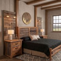 Barnwood Nightstand: Some lifestyle images are created with AI for visualization purposes. Crafted from natural solid wood, each piece is unique and will vary.