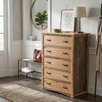 Rustic Chest of Drawers: Some lifestyle images are created with AI for visualization purposes. Crafted from natural solid wood, each piece is unique and will vary.