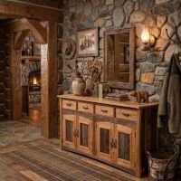 Barn Wood Sideboard: Some lifestyle images are created with AI for visualization purposes. Crafted from natural solid wood, each piece is unique and will vary.