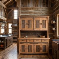Barn Wood Hutch: Some lifestyle images are created with AI for visualization purposes. Crafted from natural solid wood, each piece is unique and will vary.
