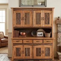 Barn Wood Hutch: Some lifestyle images are created with AI for visualization purposes. Crafted from natural solid wood, each piece is unique and will vary.
