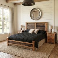 Rustic Barn Wood Bed: Some lifestyle images are created with AI for visualization purposes. Crafted from natural solid wood, each piece is unique and will vary.