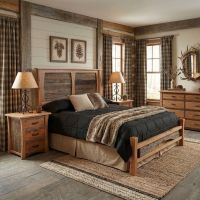 Rustic Barn Wood Bed: Some lifestyle images are created with AI for visualization purposes. Crafted from natural solid wood, each piece is unique and will vary.