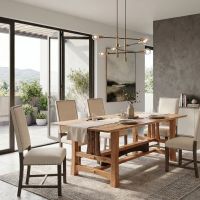 Barn Wood Dining Table: Some lifestyle images are created with AI for visualization purposes. Crafted from natural solid wood, each piece is unique and will vary.